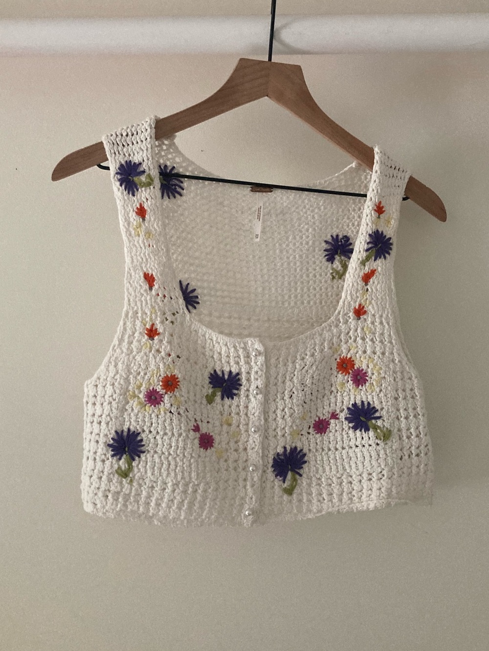 Free People Crocheted embroidered cropped vest